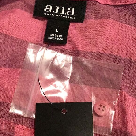 A.N.A. Pink Striped Button Up Lightweight Roll tab Long Sleeve Blouse- NEW - Picture 11 of 13